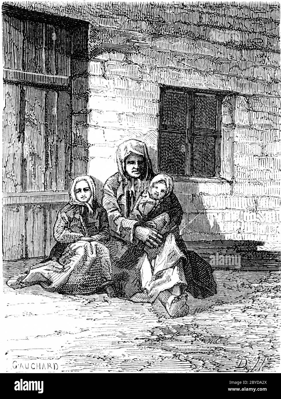 Dobelner Bauer an der Tür, Vintage gravierte Illustration. Le Tour du Monde, Travel Journal, (1865). Stockfoto