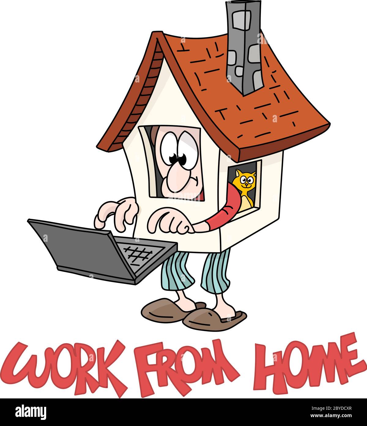 Cartoon Mann zu Hause bleiben und von zu Hause aus arbeiten, um sicher zu sein von Corona Virus Vektor Illustration Stock Vektor