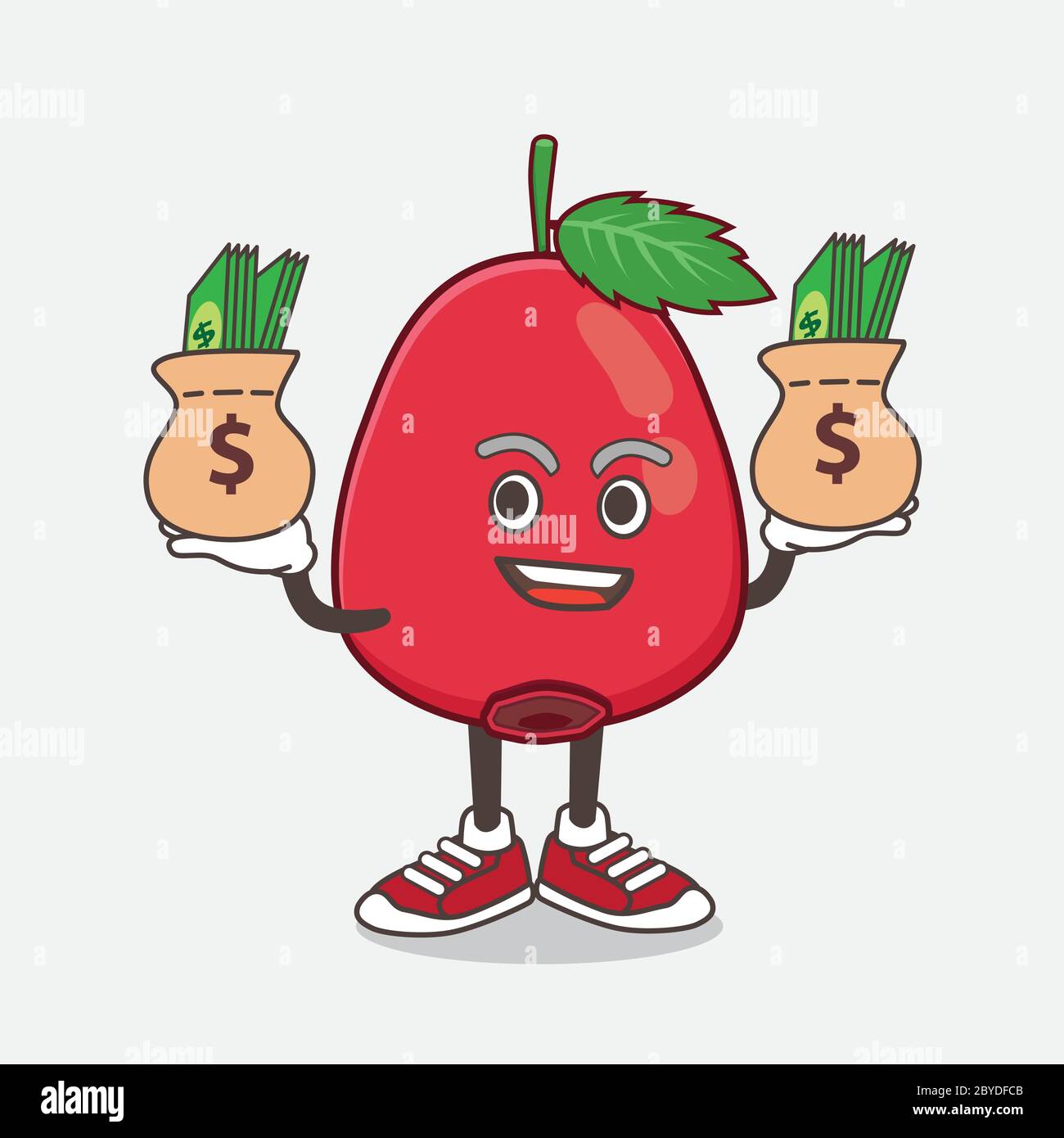 Eine Illustration von Rose Hip Obst Cartoon Maskottchen Charakter mit Geld auf Händen Stock Vektor