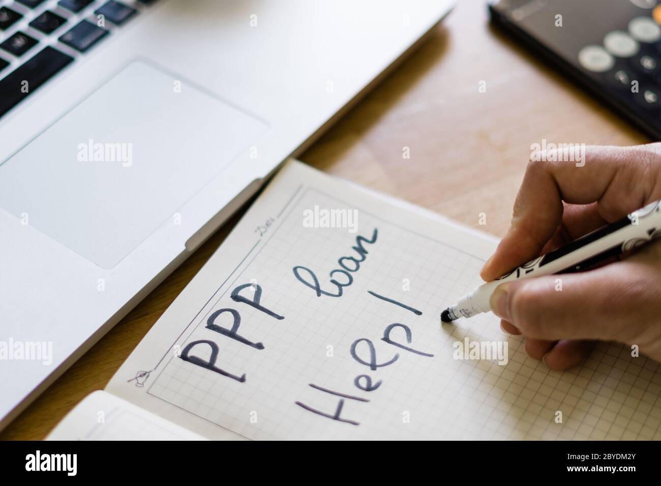 PPP Darlehen, Paycheck Schutz-Programm. Hilfe für Kleinunternehmen während der covid-19 Stockfoto
