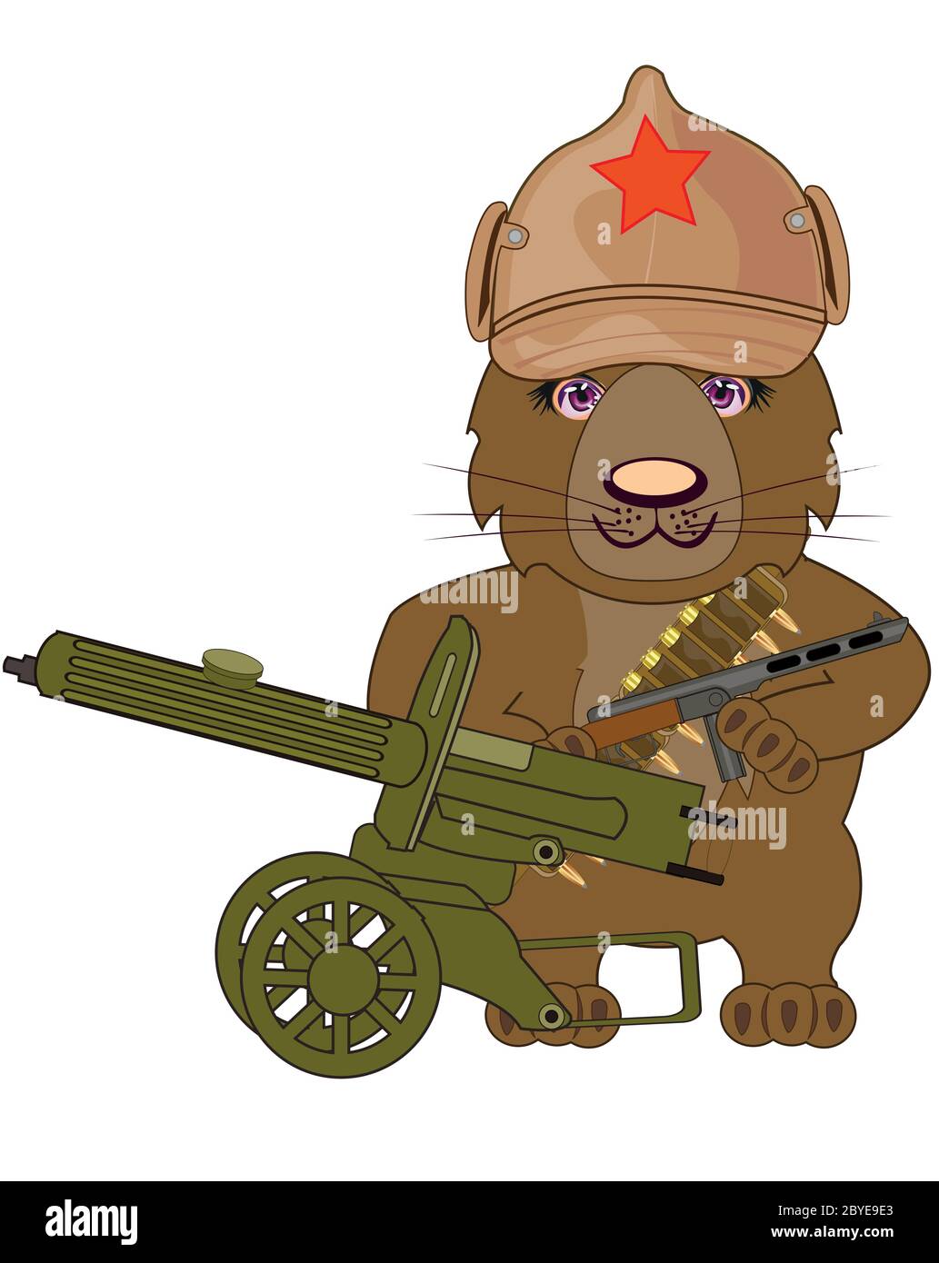 Russische Bär revolutionäre mit Maschinengewehr Cartoon Stock Vektor