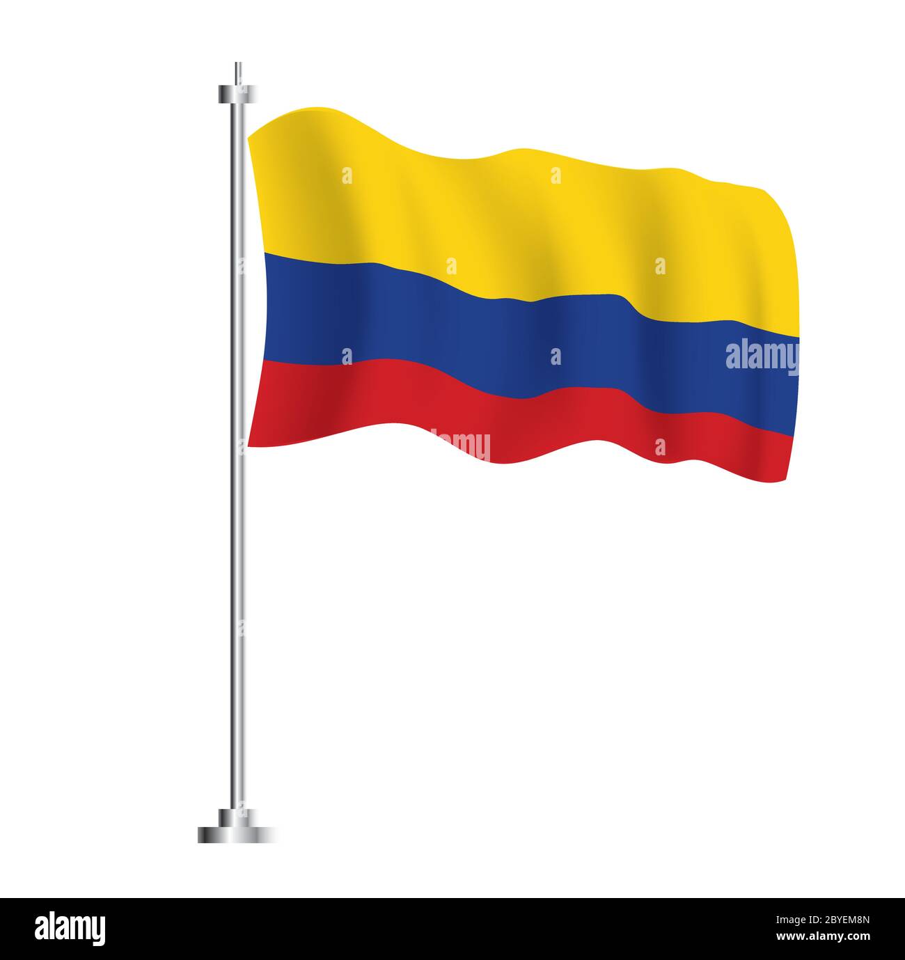 Kolumbien Flagge. Isolierte Welle Flagge von Kolumbien Land. Vektorgrafik. Stock Vektor