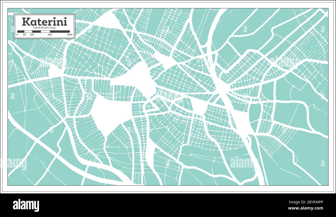 Katerini Griechenland Stadtplan im Retro Stil. Gliederungskarte. Vektorgrafik. Stock Vektor