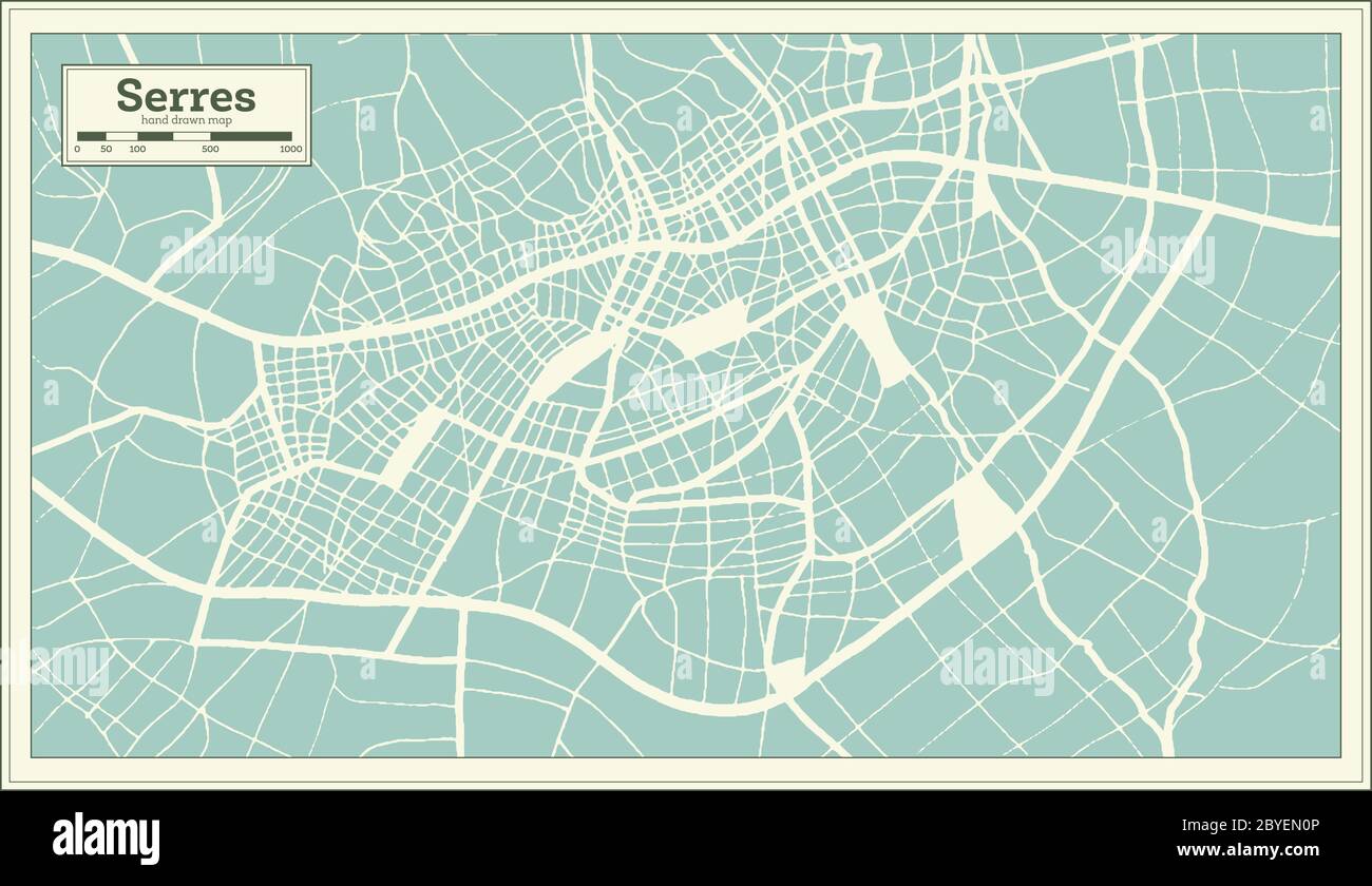 Serres Griechenland Stadtplan im Retro Stil. Gliederungskarte. Vektorgrafik. Stock Vektor