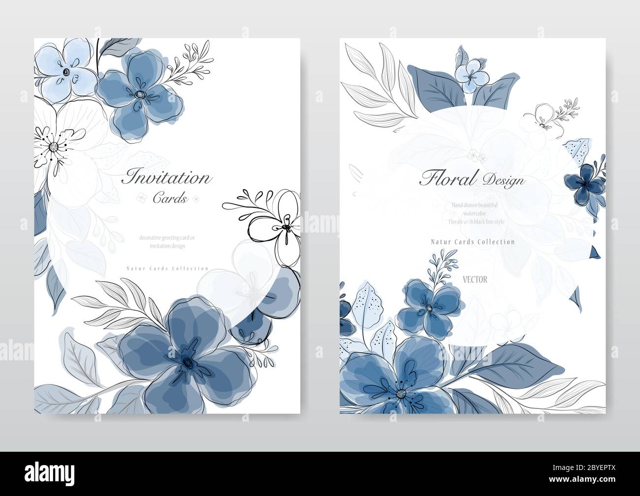 Blaue Blumenkartenkartekollektion. Dekorative Blumen Grußkarte, Hochzeit oder Einladung Design Hintergrund. - Vektor Stock Vektor Blaue Blumenkartenkartekollektion. Dekorative Blumen Grußkarte, Hochzeit oder Einladung Design Hintergrund. - Vektor Stock Vektor