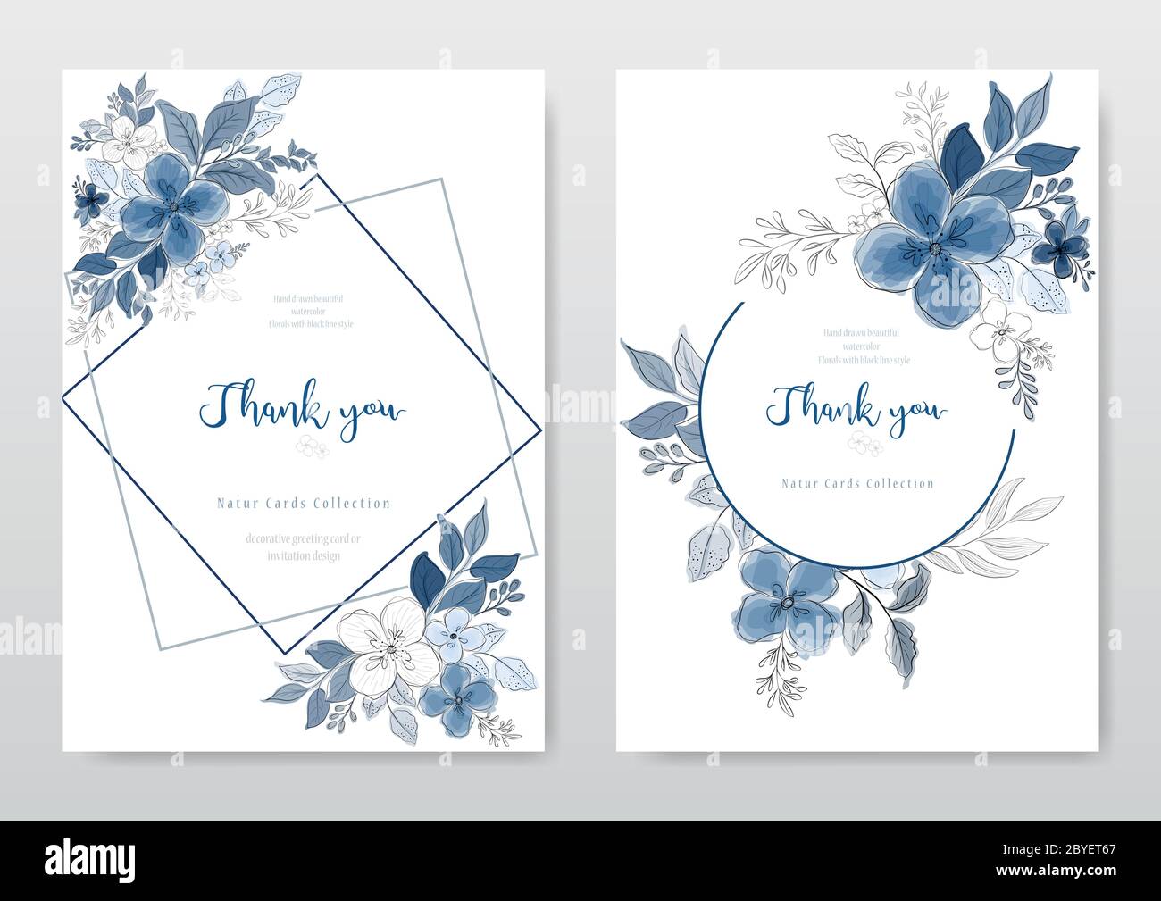 Sammlung von blauen Aquarell Blume Karte Design. Dekorative Blumen Grußkarte, Hochzeit oder Einladung Design Hintergrund. - Vektor Stock Vektor