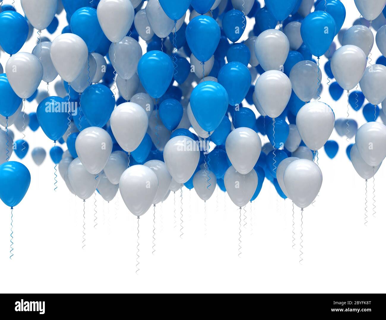 Party Luftballons in Weiß und Blau auf weißem Hintergrund Stockfoto