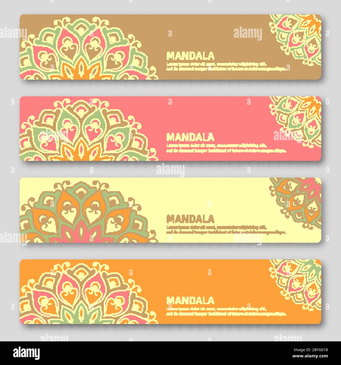 Satz von gorizontal Karten mit Hand gezeichnetes Mandala. Orientalischer Stil, Stock Vektor