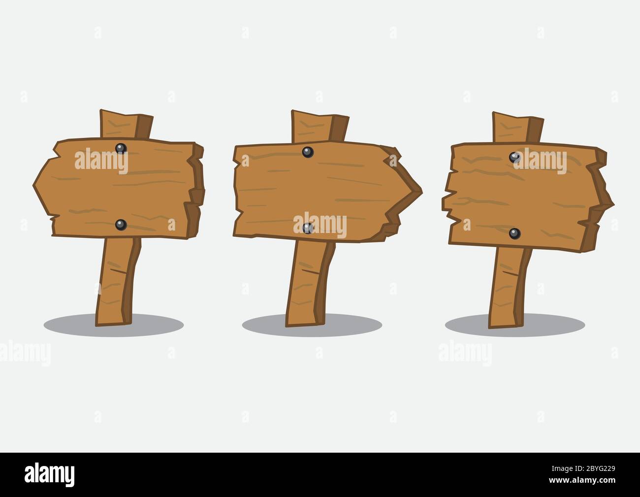 Vektor-Illustration von drei Holzplanken Zeichen isoliert auf weißem Hintergrund Stock Vektor