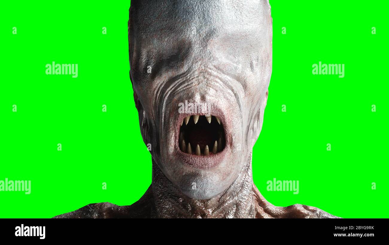 Beängstigendes Horror-Monster. Angst-Konzept. Grüner Bildschirm, isolieren. 3d-Rendering. Stockfoto
