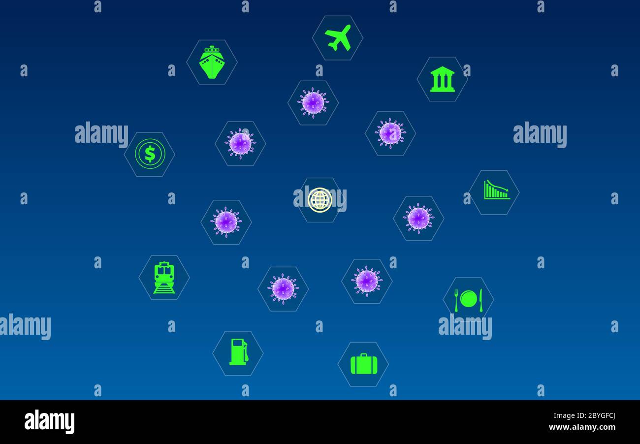 Virus und Business und Reise-Symbol, Auswirkungen des Corona-Virus auf die Wirtschaft Stock Vektor