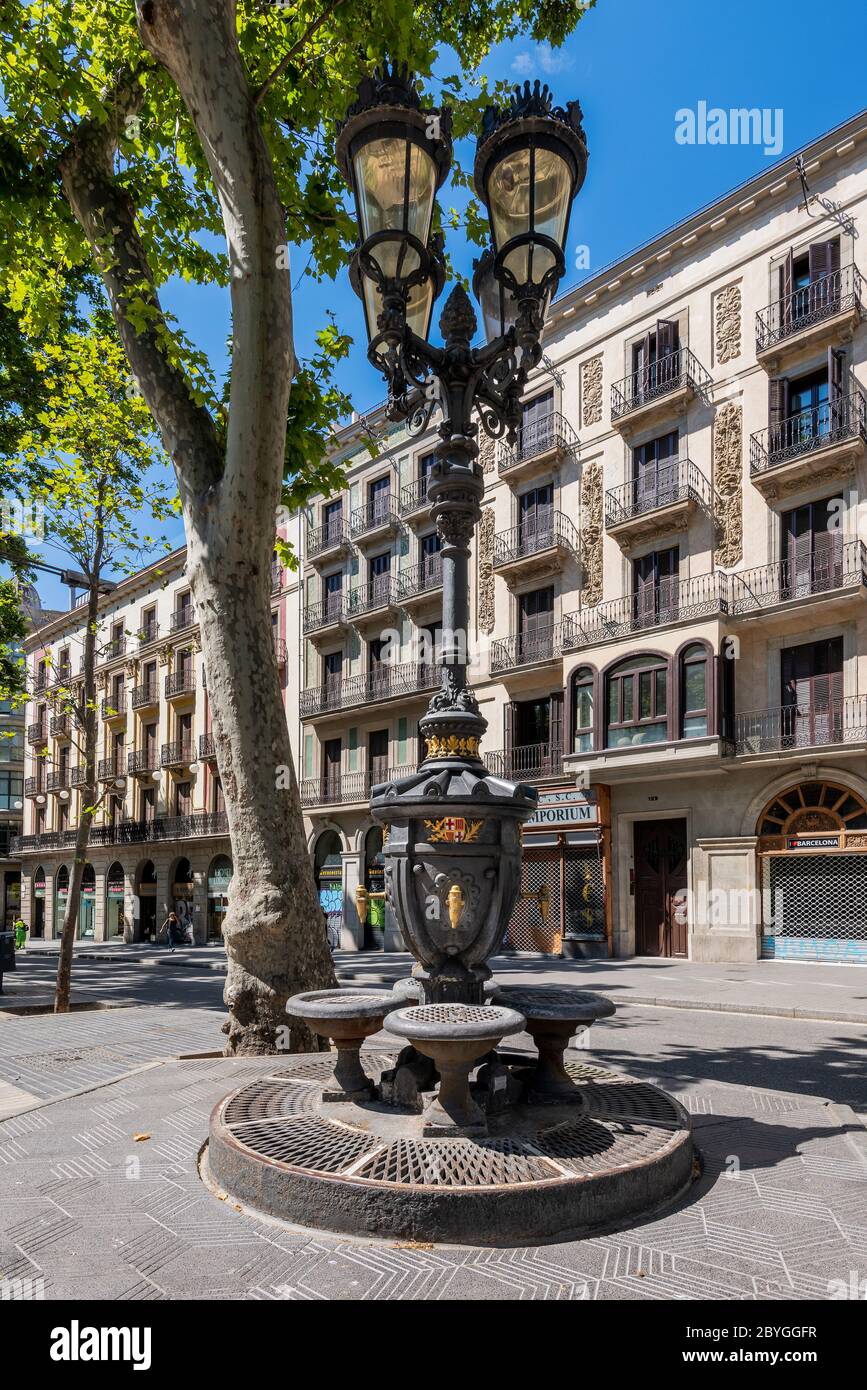 Font de Canaletes kunstvoller Brunnen, Rambla Straße, Barcelona, Katalonien, Spanien Stockfoto