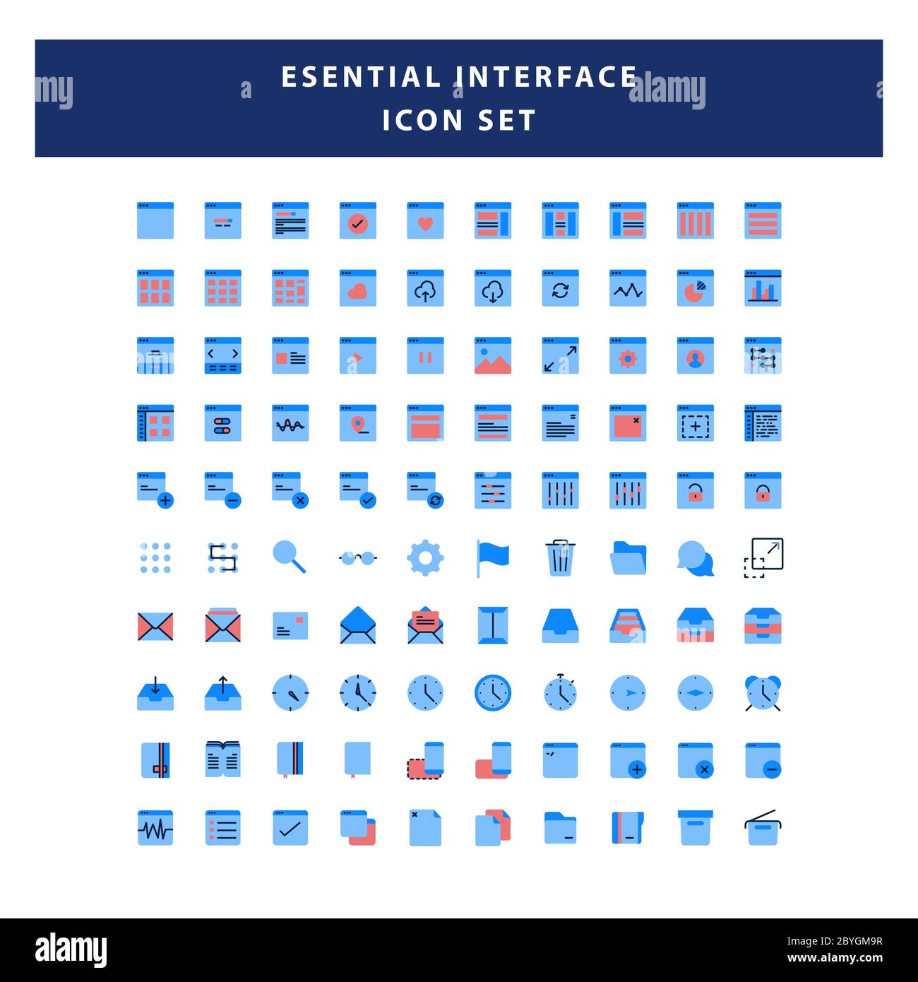 Satz von Seiten Interface-Symbol mit flachem Design-Vektor Stock Vektor