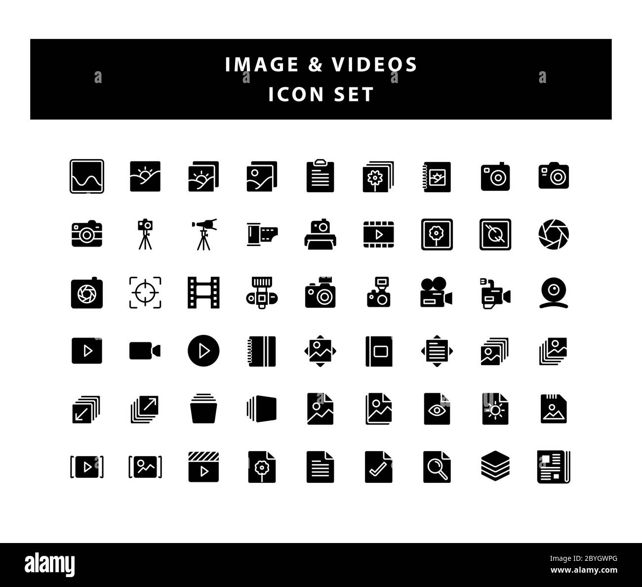 Satz von Video- und Foto-Symbol mit Glyph-Stil Design-Vektor Stock Vektor