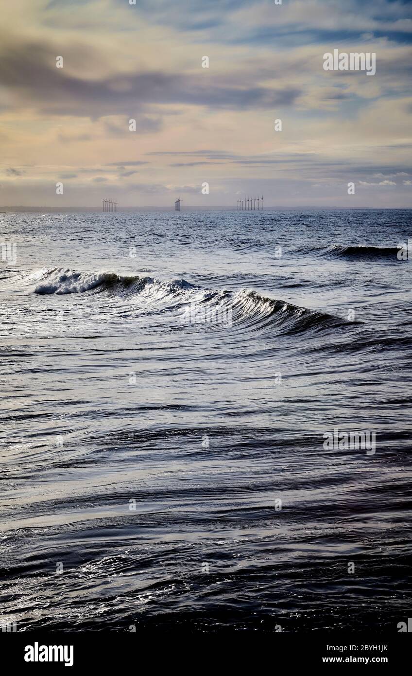 Windturbinen, Nordsee, Redcar. UK Stockfoto