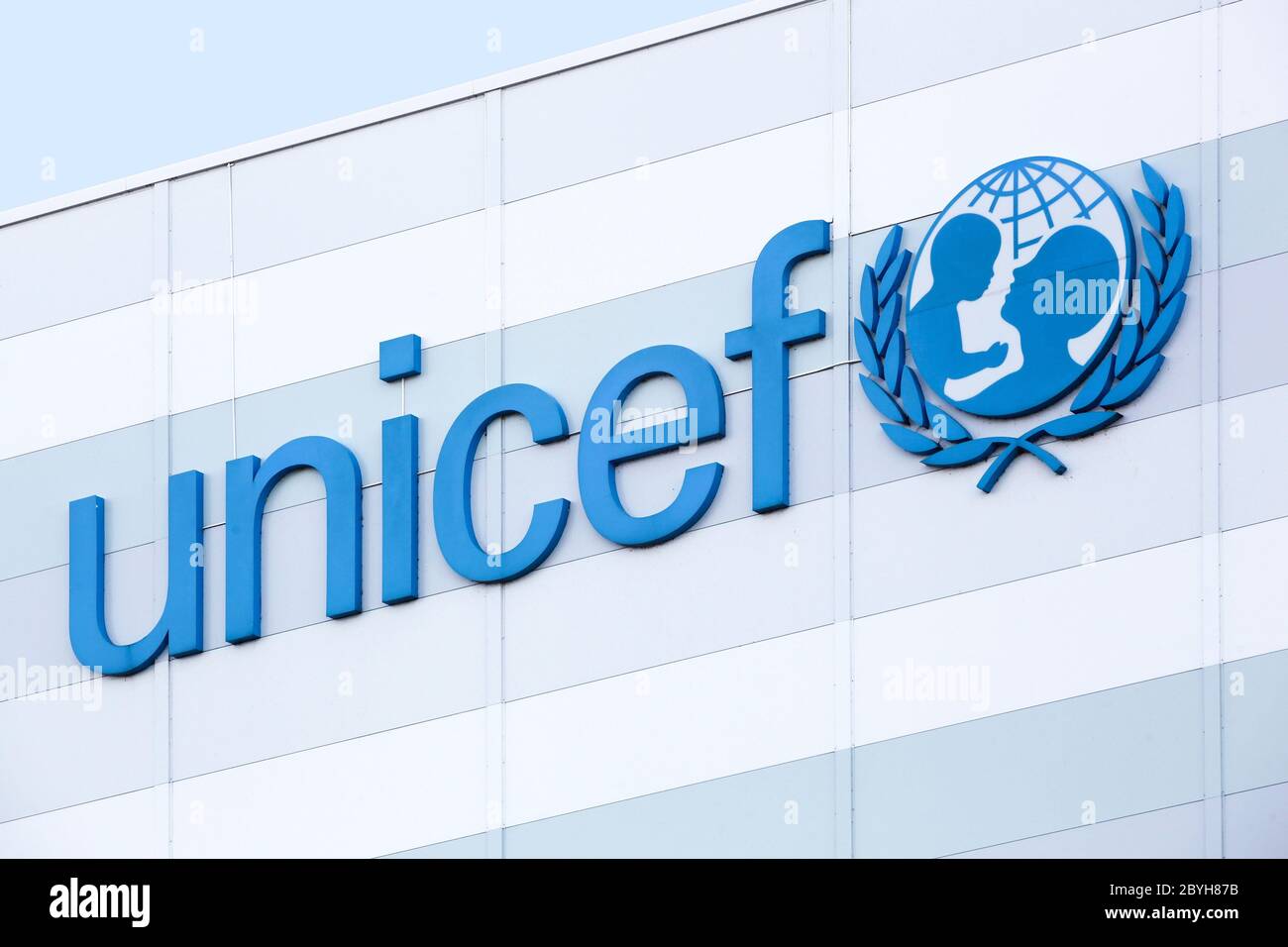 Kopenhagen, Dänemark - 10. September 2017: UNICEF-Lager in Kopenhagen. UNICEF ist ein Programm der Vereinten Nationen Stockfoto