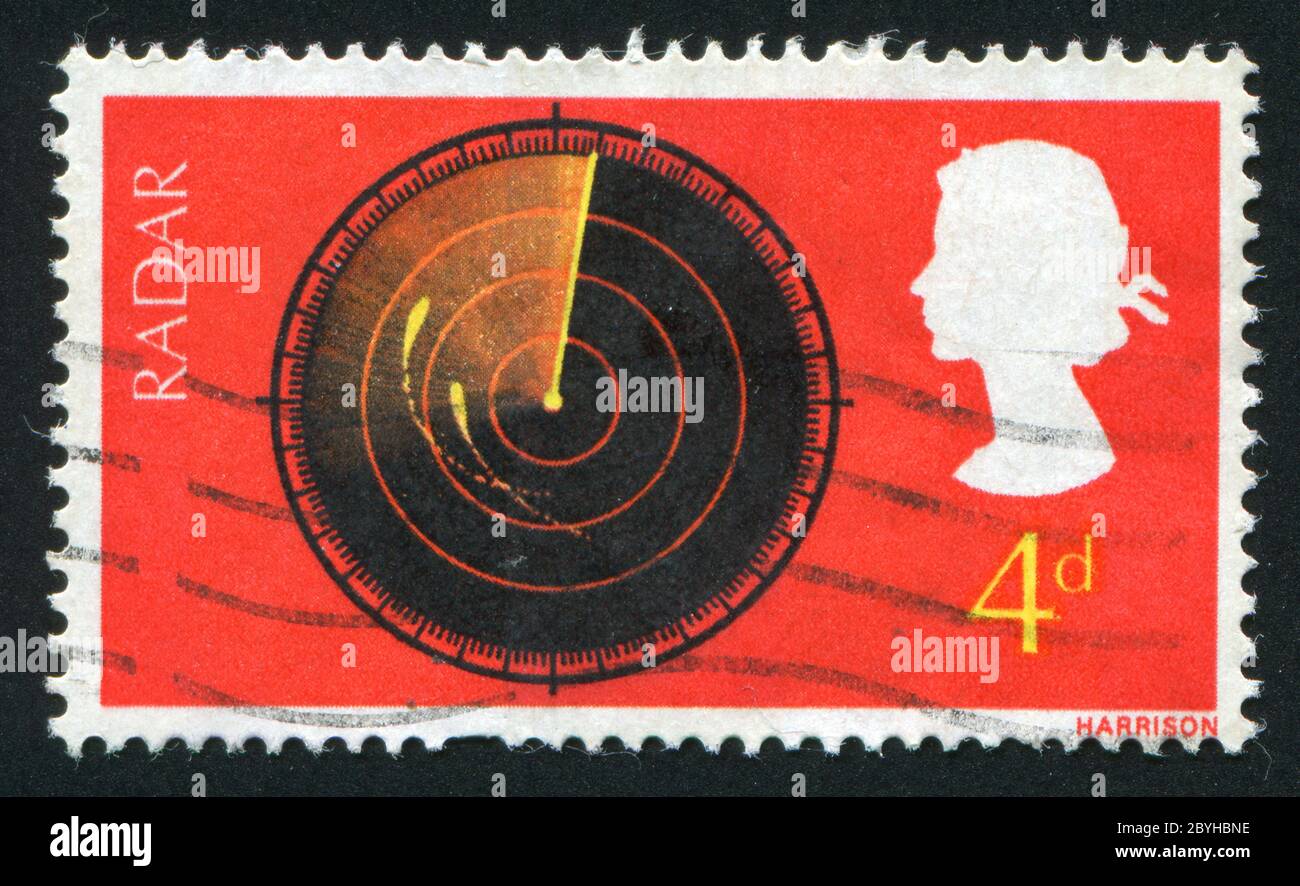 GROSSBRITANNIEN - UM 1967: Briefmarke gedruckt von Großbritannien, zeigt Radarschirm, um 1967. Stockfoto