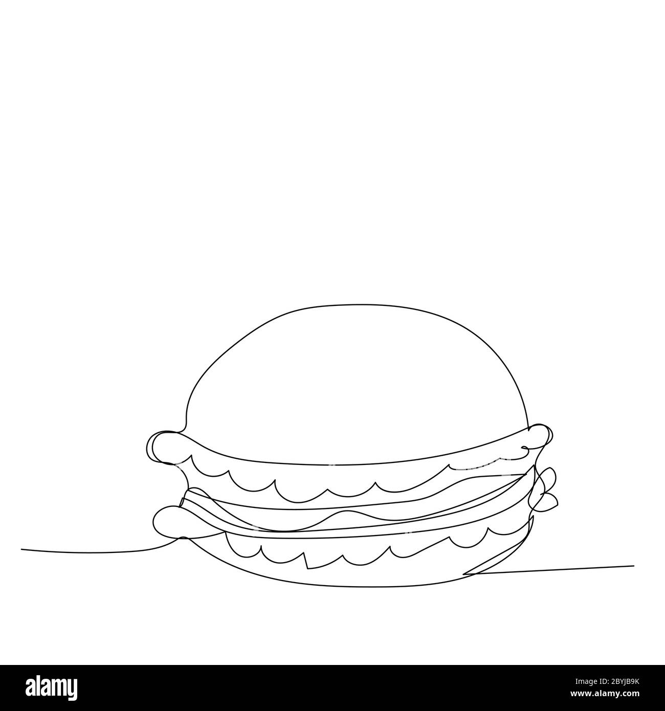 vektor, weißer Hintergrund, Hamburger kontinuierliche Linienzeichnung Stock Vektor