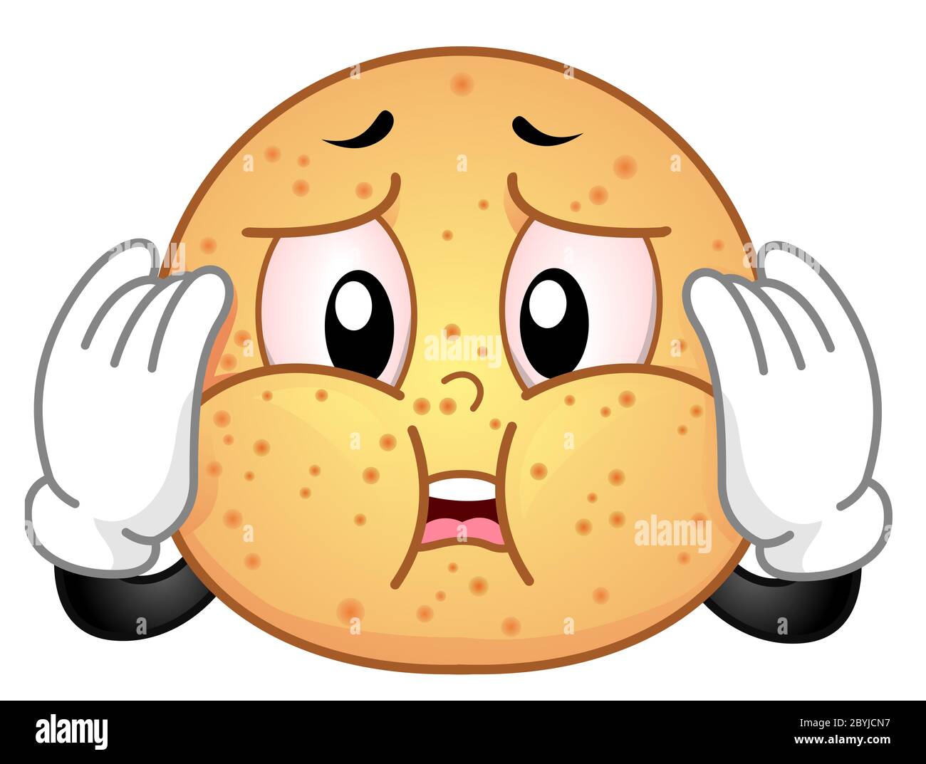 Illustration eines Smiley Mascot mit Hautallergie und Sorgen Stockfoto