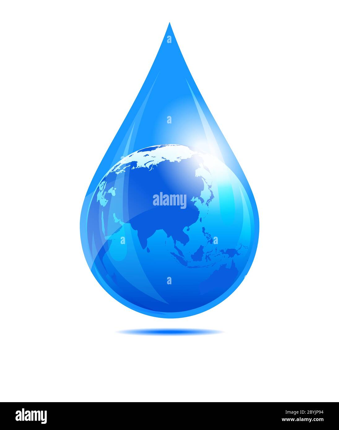 Water Drop World, China, Indien, Fernost, Philippinen, Malaysia, Globe in a Water Droplet Concept. Stock Vektor