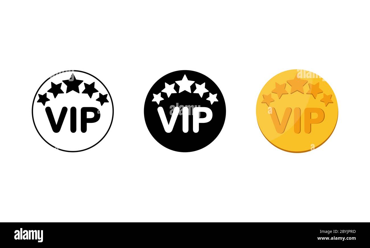 VIP-Ikonen in modernem Design in Weiß, Schwarz und Gold auf weißem Hintergrund. Vektor EPS 10. Stock Vektor