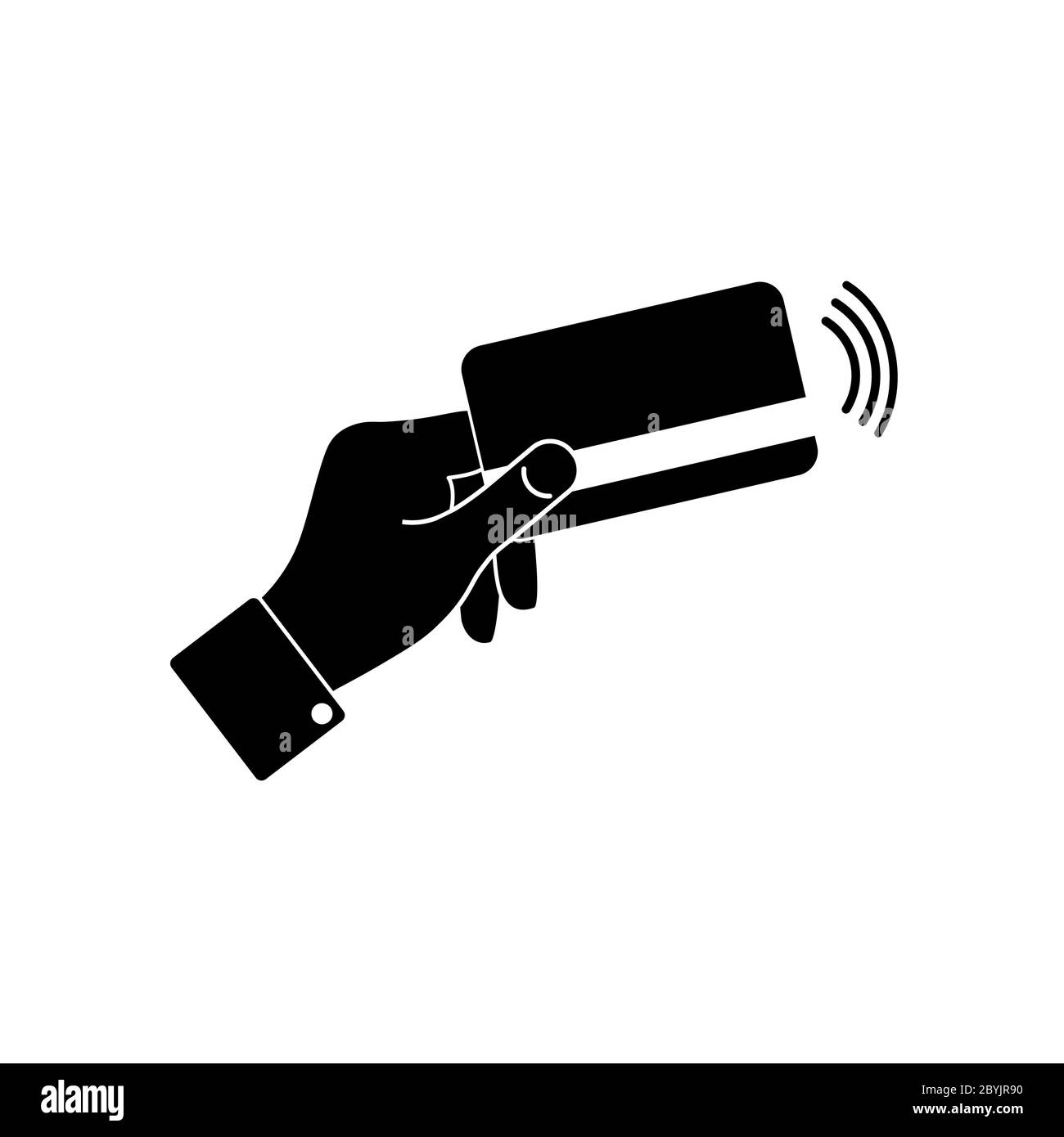 Kontaktloses Kartenzahlungssystem. POS, NSF-Technologie, bargeldlose Zahlung, Kartenzahlung, Symbole in Weiß auf isoliertem schwarzem Hintergrund. Vektor EPS 10. Stock Vektor