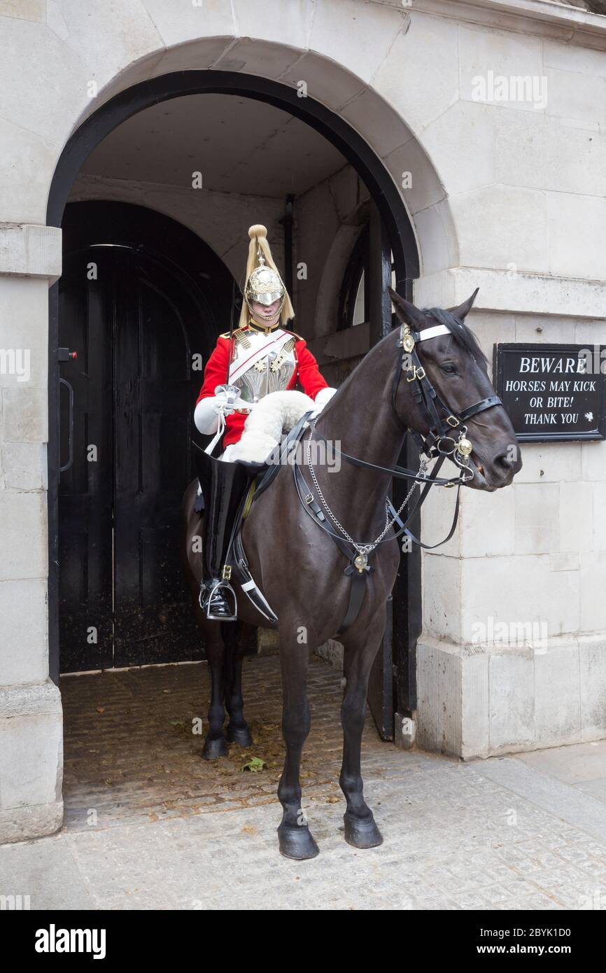 Pferdewächter in Whitehall, London, England Stockfoto