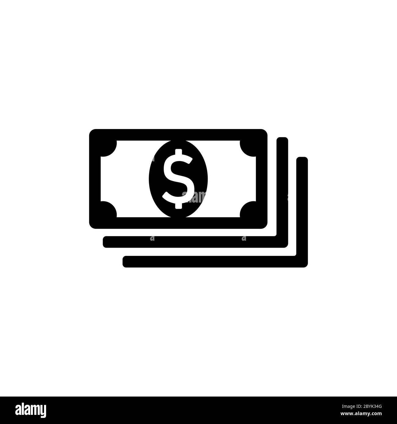 Geld, Banknote oder Dollar-Rechnung Symbol Logo in schwarz auf isoliertem weißem Hintergrund. Vektor EPS 10. Stock Vektor