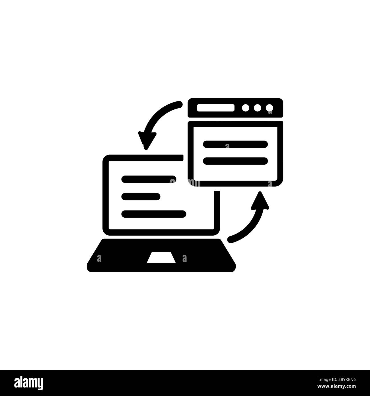 Symbol für Datenaustausch oder Laptop, Desktop mit Website auf isoliertem Hintergrund für Anwendungen, Web, App. Vektor EPS 10 Stock Vektor