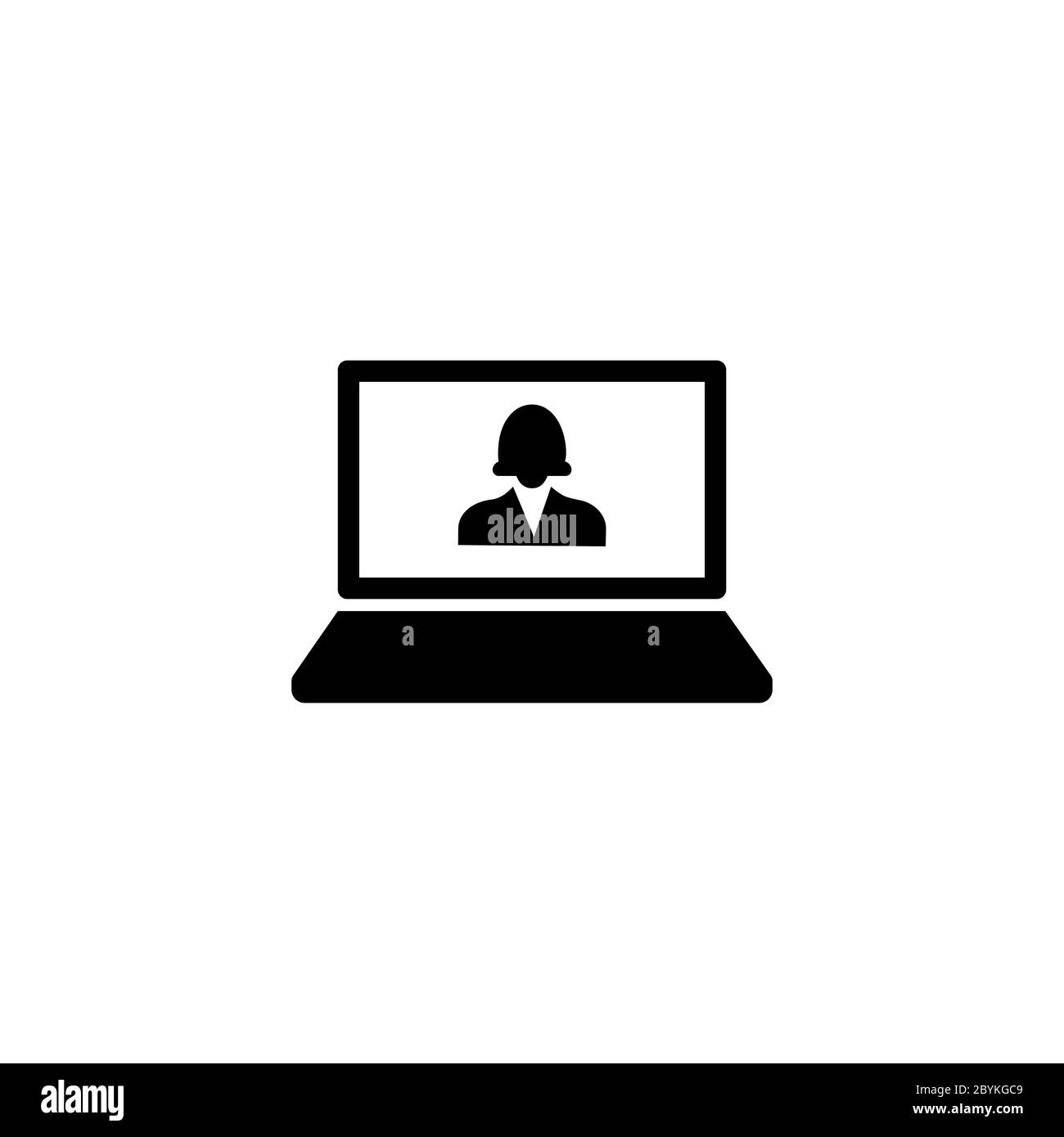 Laptop, Desktop, Computer-Symbol mit menschlichen Avatar Frau in schwarz einfaches Design auf einem isolierten Hintergrund. Vektor EPS 10 Stock Vektor