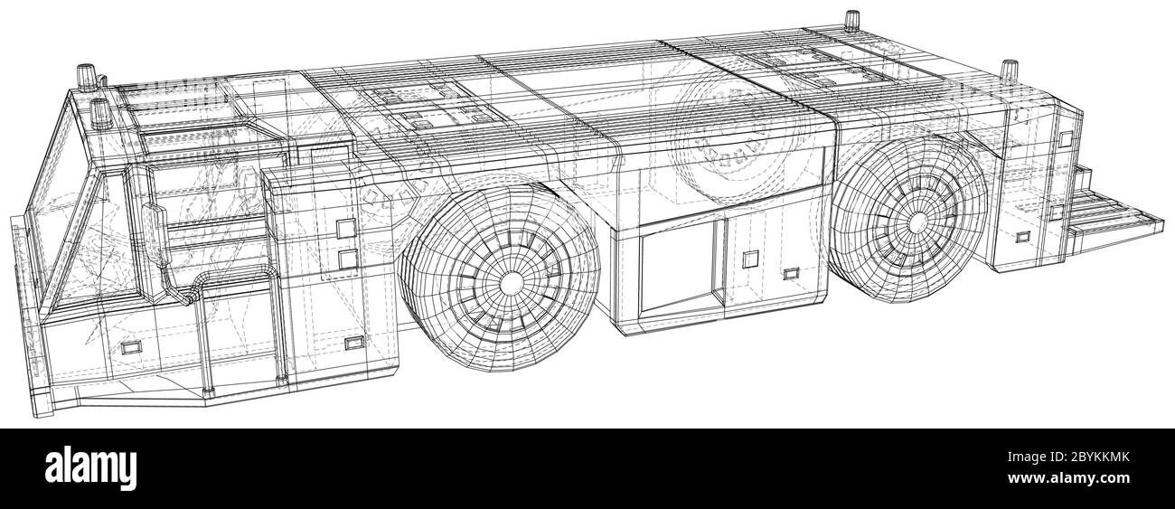 Anhängefahrzeug. Abschleppwagen Vektorgrafik. Draht-Rahmen-Leitung isoliert. Vektorrendering von 3d. Stock Vektor