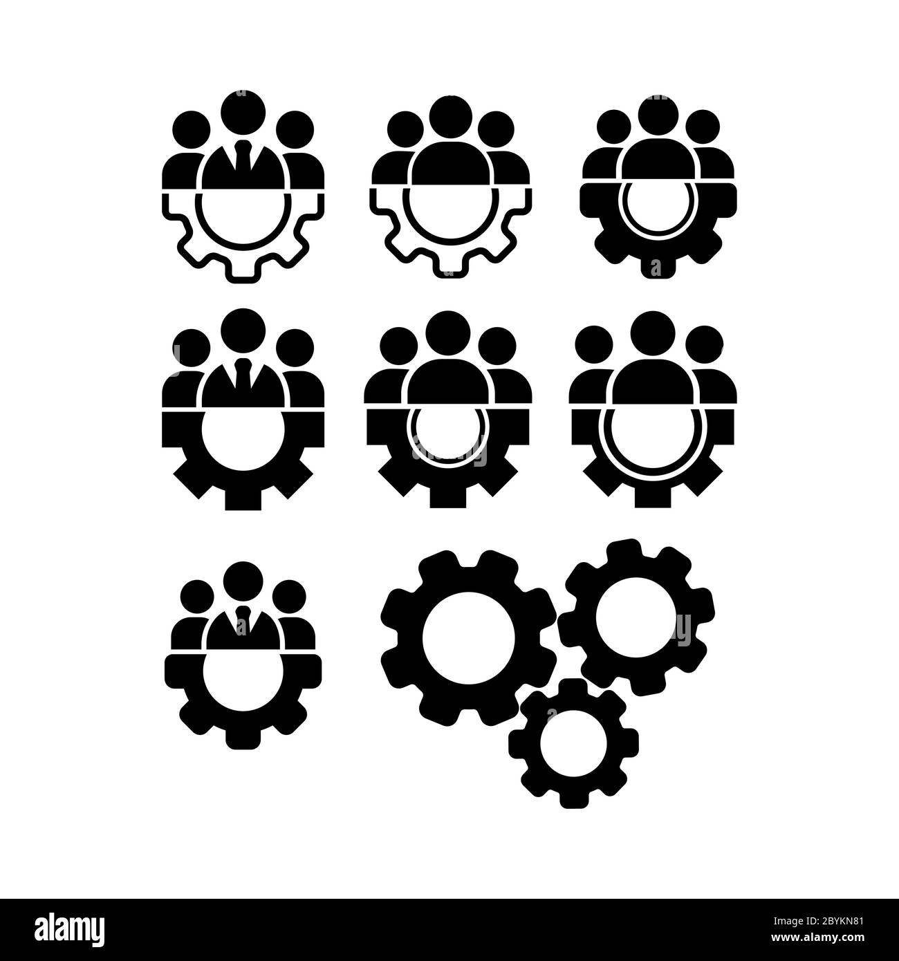 Teamwork Management Icon oder Business Team oder Partnership Icon in schwarz auf einem isolierten weißen Hintergrund gesetzt. Die Mitarbeiter der Organisation oder der Leiter Stock Vektor