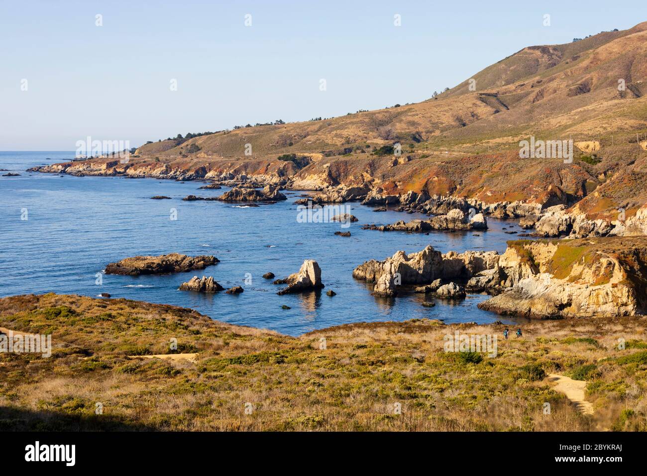 Pazifik auf dem zerklüfteten Kalifornien in der Nähe der Bixby Creek Brücke. Autobahn CA1, Pacific Coast Highway. Vereinigte Staaten von Amerika Stockfoto