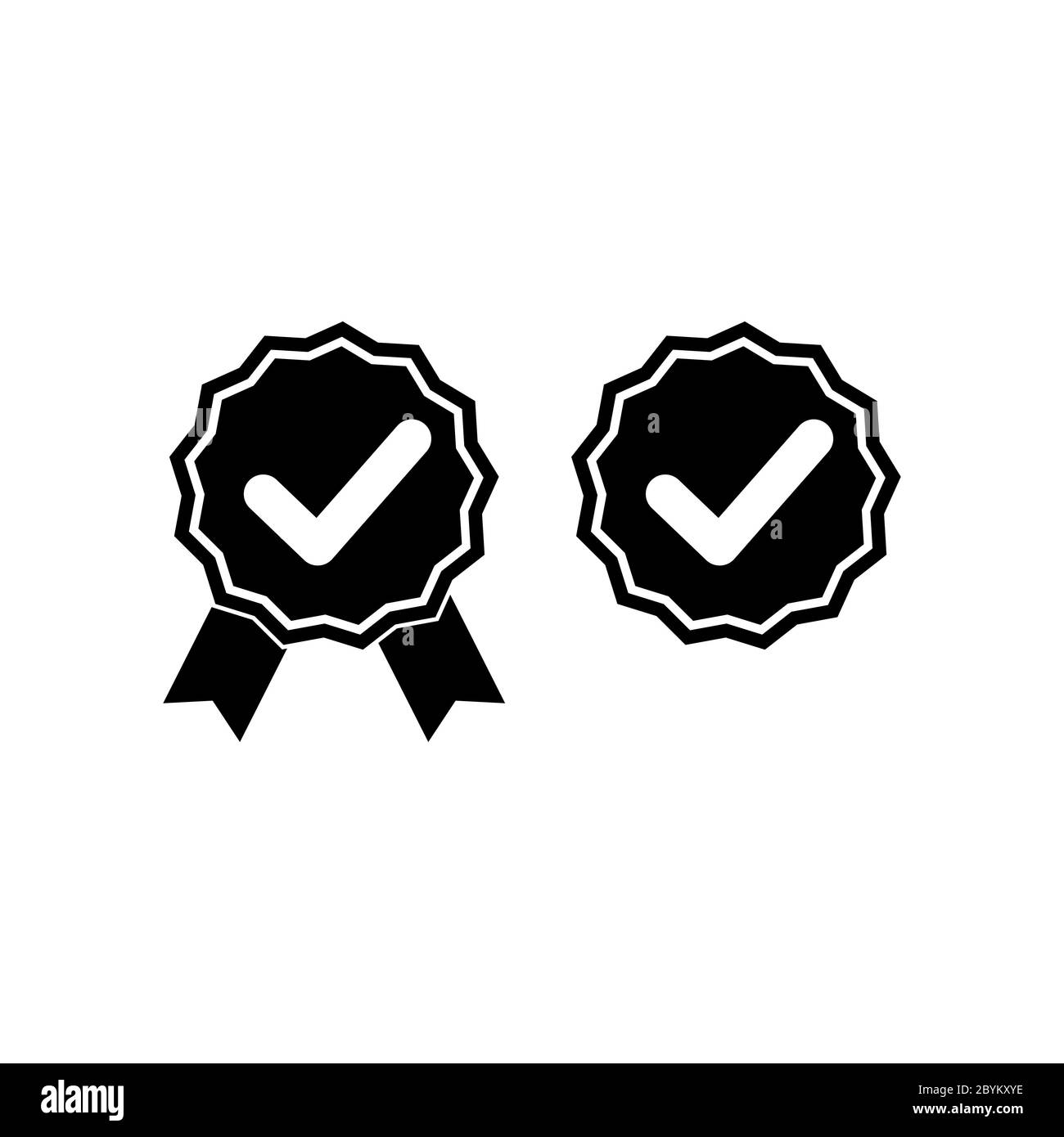 Häkchen oder Top Service, Garantie, Garantie, genehmigtes Symbol in Schwarz oder Häkchen, Kreuz Häkchen. Zertifiziertes Produkt flach auf isoliertem weißem Hintergrund Stock Vektor