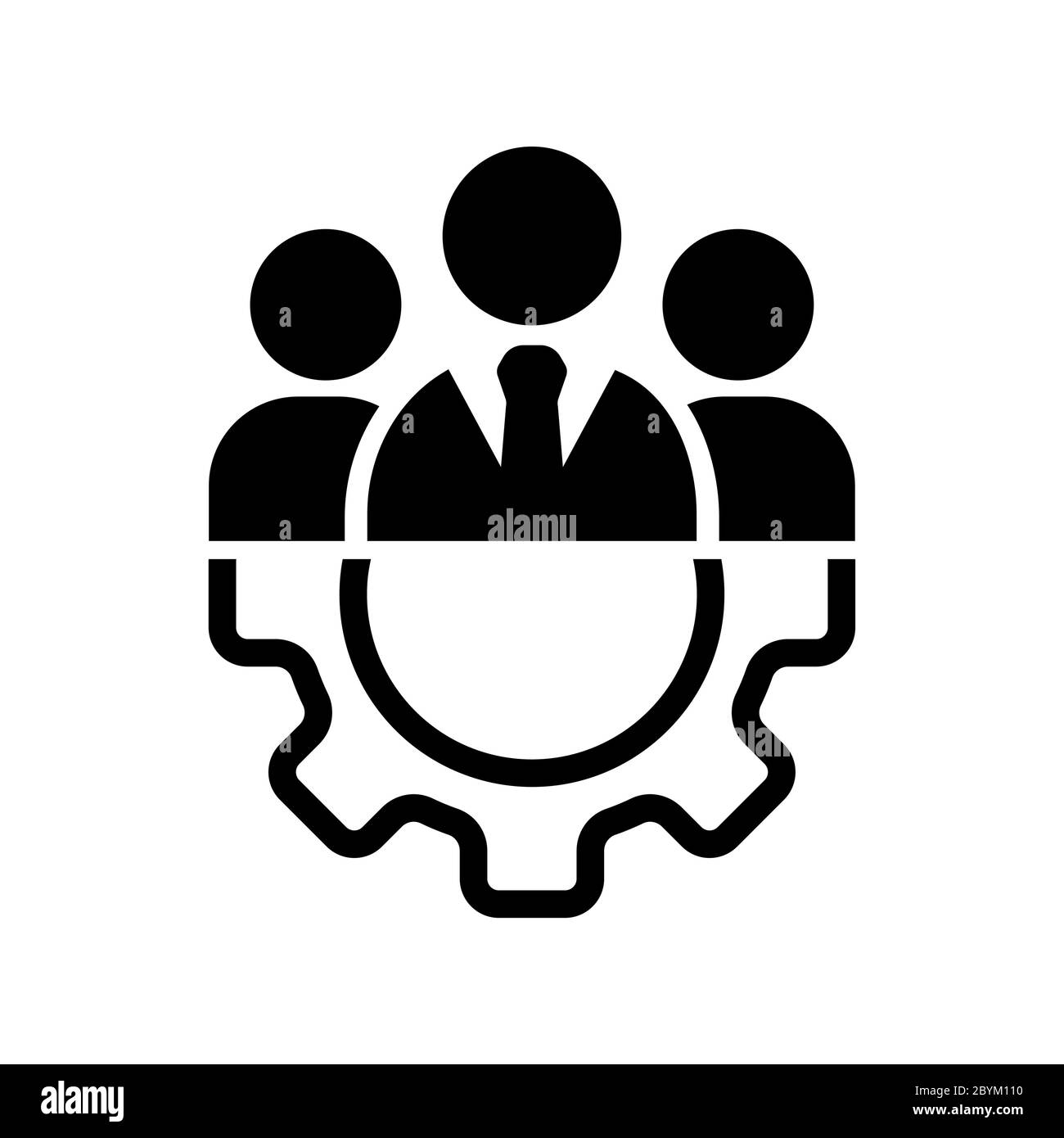 Teamwork Management Icon oder Business Team oder Partnership Icon in schwarz auf einem isolierten weißen Hintergrund. Die Mitarbeiter der Organisation oder der Leiter der Stock Vektor
