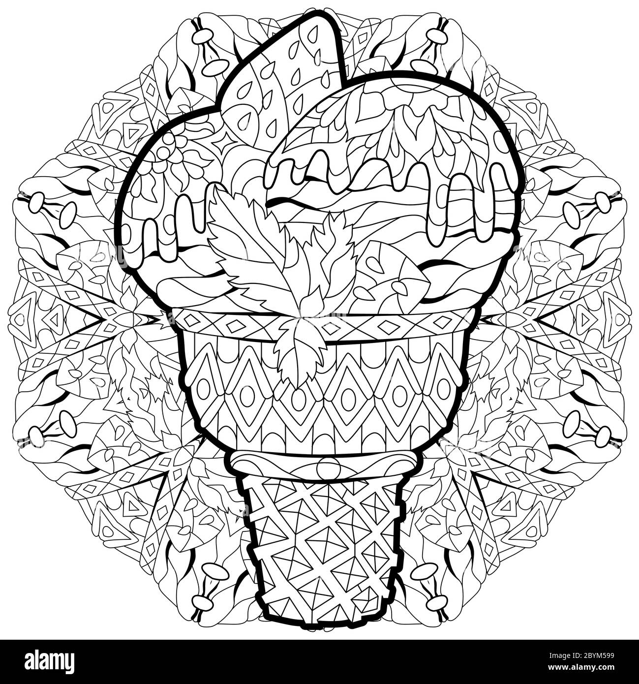 Eis sind in schwarz-weiß umreißt für die Färbung Seite mit Mandala gezeichnet. Stock Vektor