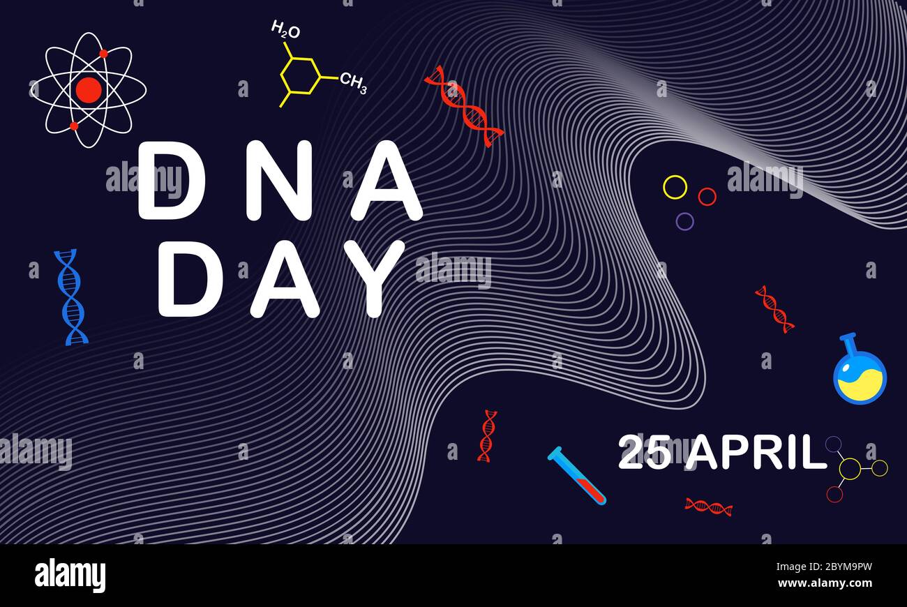 Poster für DNA Day Typografie. Science Concept Vektorgrafik in modernem Farbdesign. Konzept mit dna für wissenschaftliche Forschungsfeier weiter Stock Vektor