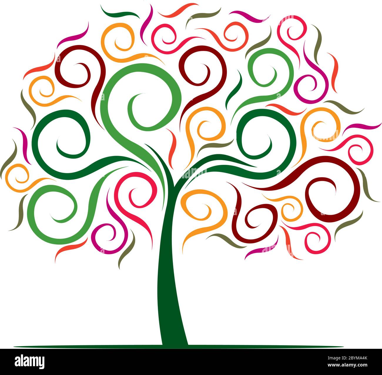 Frühling dekorativen Baum des Lebens. Silhouette Form mit Blättern. Vektorgrafik. Pflanze im Garten. Lizenzfreies Vektorobjekt. Stock Vektor