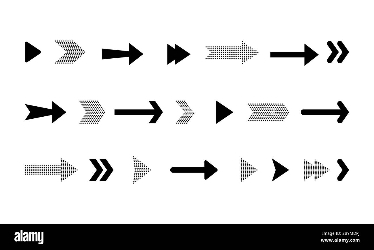 Pfeil-Symbole gesetzt oder Taste in modernen einfachen Piktogramm ist minimal, flach, einfach, modernen Stil für Anwendungen, Web, App. Isoliert auf weißem Hintergrund Stock Vektor