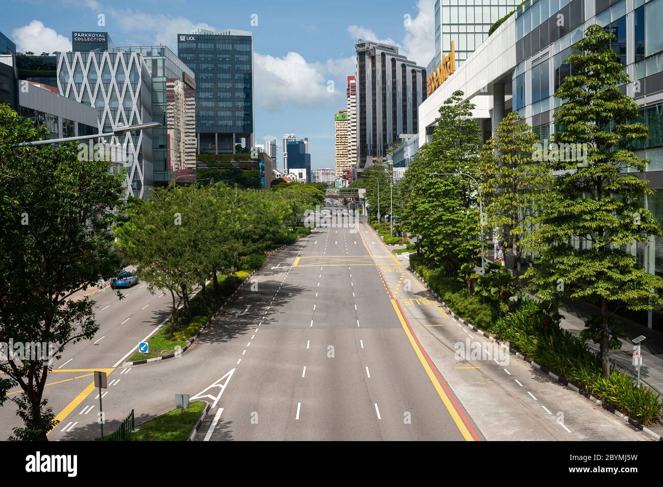 19.05.2020, Singapore, , Singapur - leere Straßen und kaum Verkehr im Stadtzentrum entlang der EU Tong Sen Street während der Ausstiegsbeschränkung in t Stockfoto