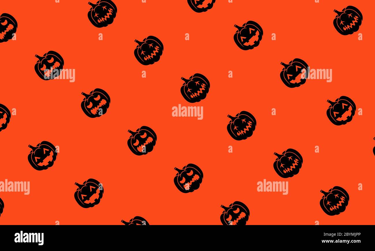 Kürbisse für Halloween Icon Hintergrund in schwarz oder Kürbis Gesicht isoliert auf orangefarbenem Hintergrund gesetzt. Sammlung von Silhouette gruselige Bilder. Vektor-EPS Stock Vektor