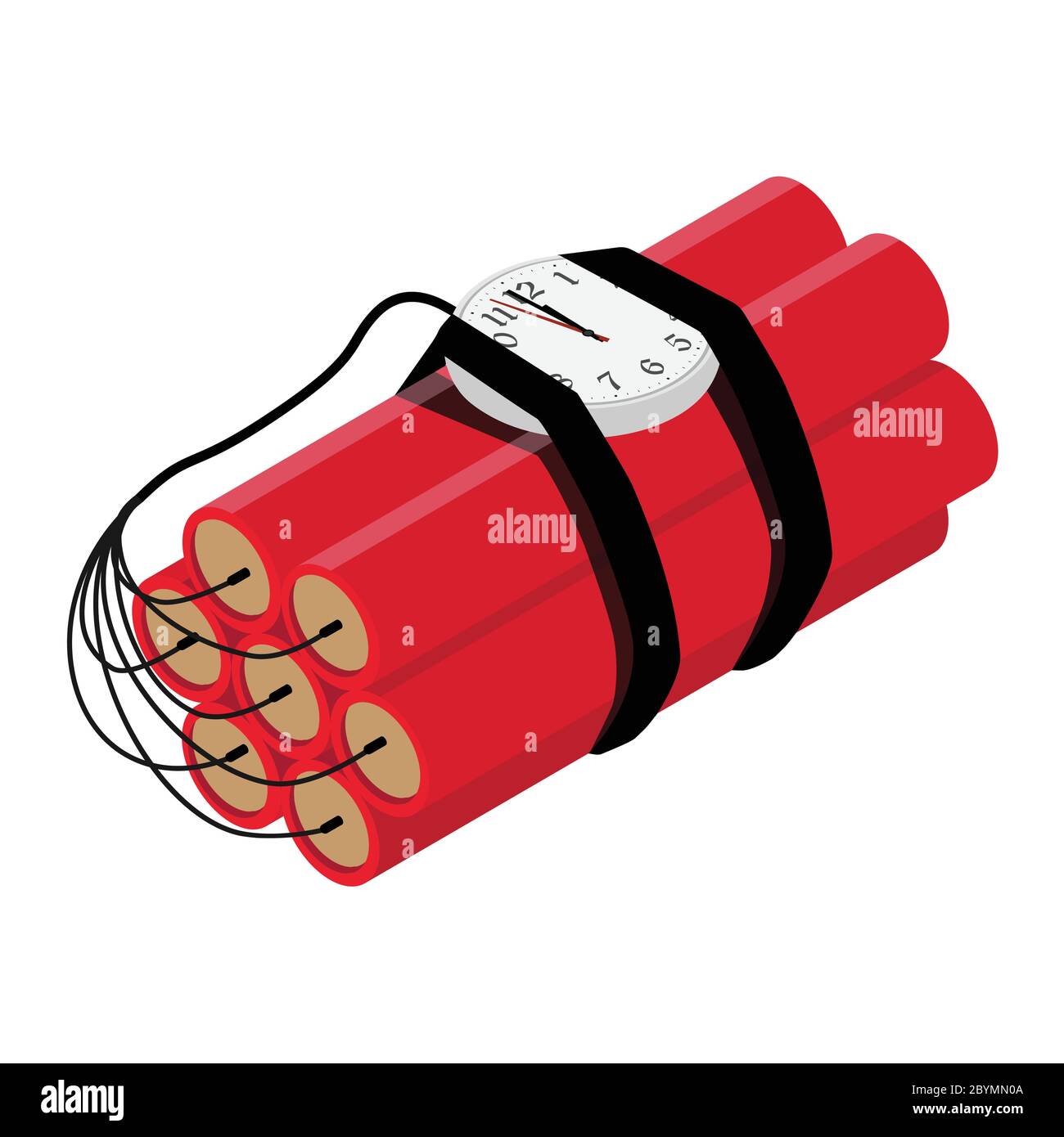 Realistische detaillierte Isometrische rote Detonate Dynamit Bomb Sticks und Timer-Uhr isoliert auf weißem Hintergrund. Vektorgrafik Stock Vektor