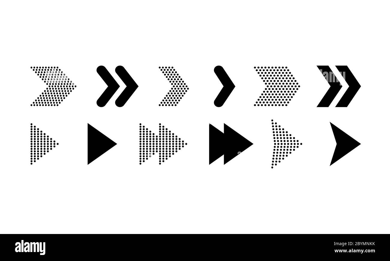 Pfeil-Symbole gesetzt oder Taste in modernen einfachen Piktogramm ist minimal, flach, einfach, modernen Stil für Anwendungen, Web, App. Isoliert auf weißem Hintergrund Stock Vektor