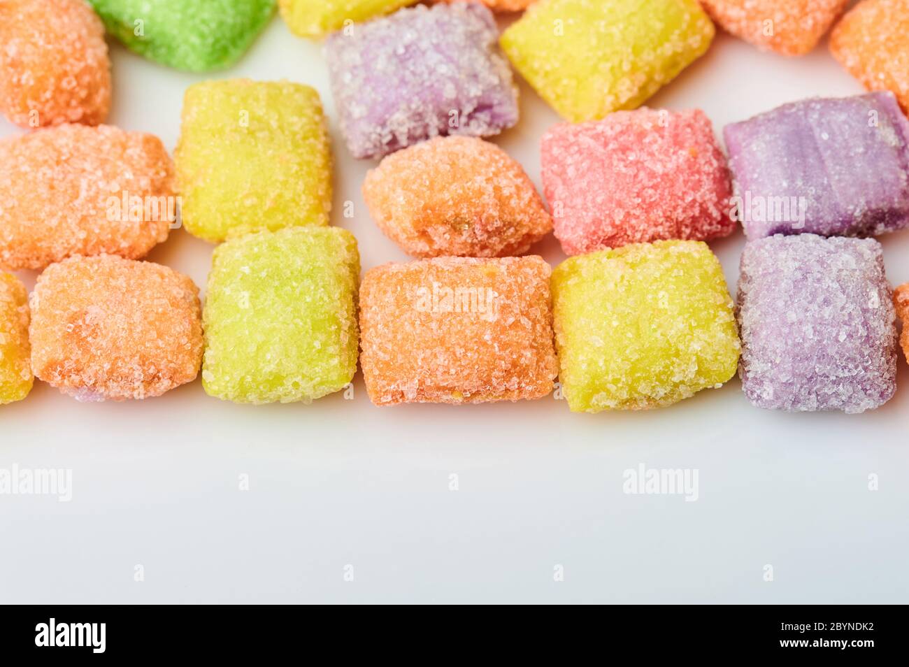 Bunte Zucker Süßigkeiten Hintergrund Nahaufnahme mit Kopie Raum Stockfoto