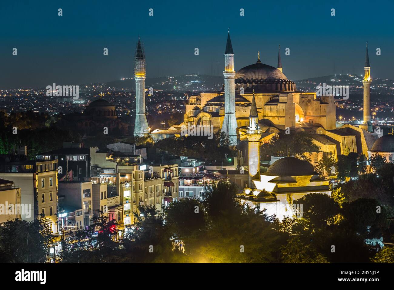 Abend-Blick auf die Hagia Sophia in Istanbul, Türkei Stockfoto