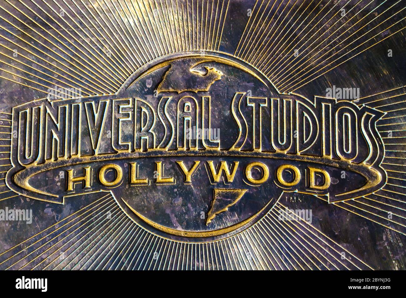 Logo Universal Studios Hollywood. Universal Studios Hollywood ist ein Vergnügungspark und ein Filmproduktionsstudio der Firma NBC Universal mit Sitz in i Stockfoto