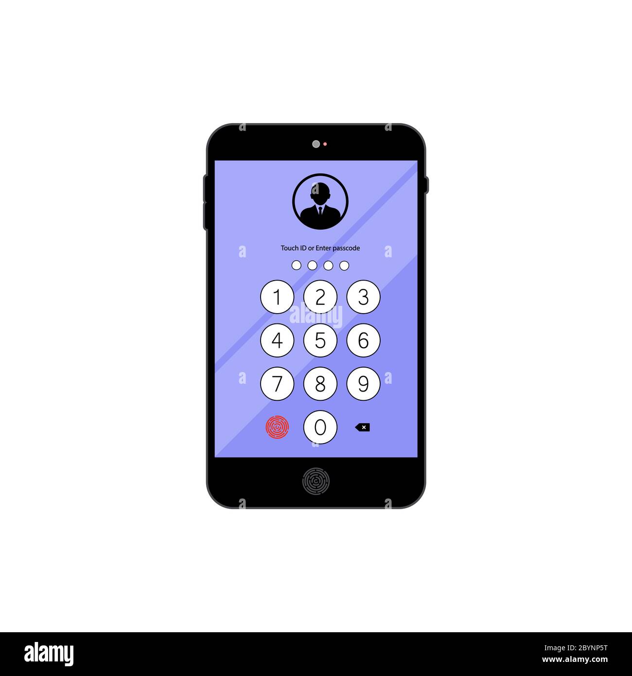 Berühren Sie ID oder geben Sie Passcode, Passwort, Schnittstelle auf dem Smartphone-Symbol flach auf isoliertem weißem Hintergrund. Vektor EPS 10 Stock Vektor