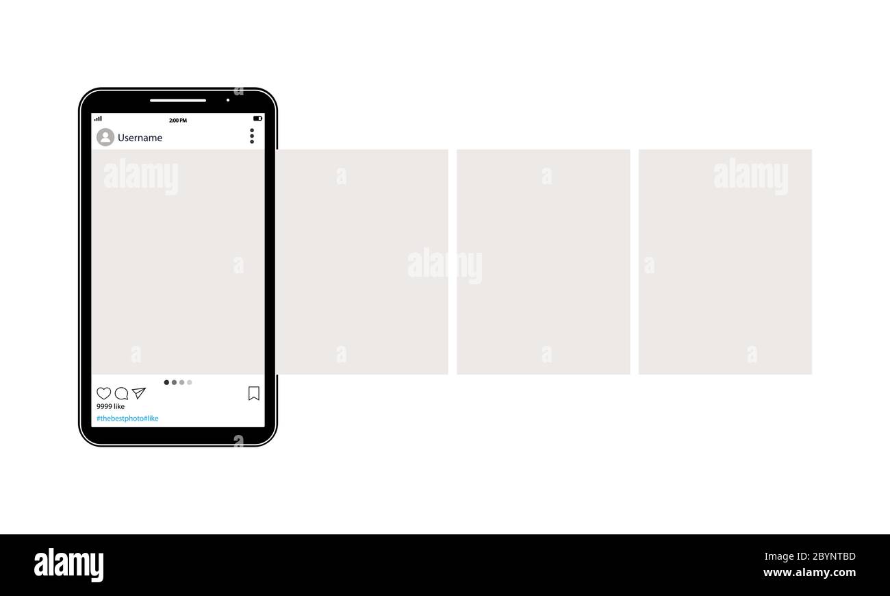 Vorlage für Messenger-Seiten des sozialen Netzwerks. Smartphone mit Social-Foto-Netzwerk-Schnittstelle. Mockup der mobilen App Mobile mit offenem Foto sozialen Netzwerk Stock Vektor