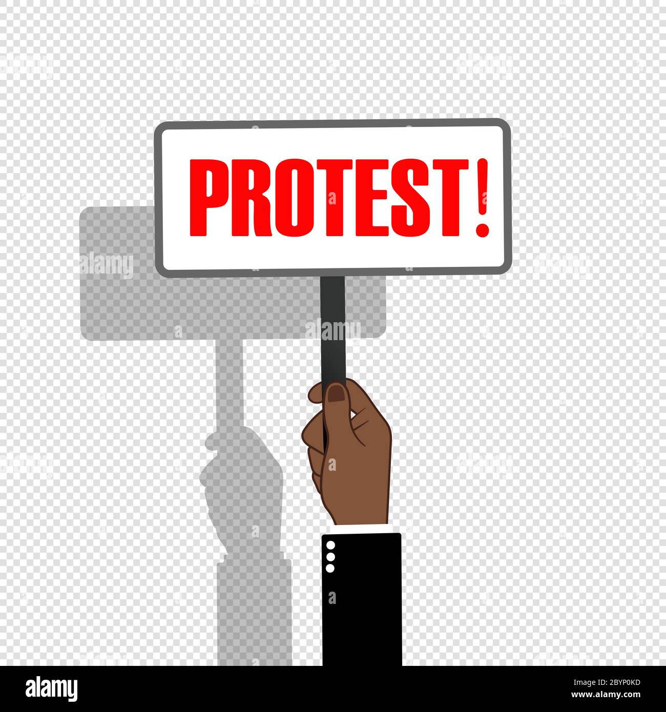 Protest. Schild mit Hand-Hund-Schild. Mexikanischer, muslimischer Mann hält Teller. Politische Stimme Symbol flach auf isoliertem Hintergrund. Konzept des Kampfes der Migranten für Rechte Stock Vektor