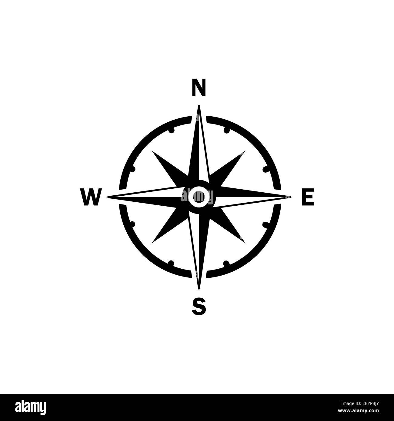 Kompass, schwarzes Windrose-Symbol auf isoliertem Hintergrund. Vektor EPS 10 Stock Vektor